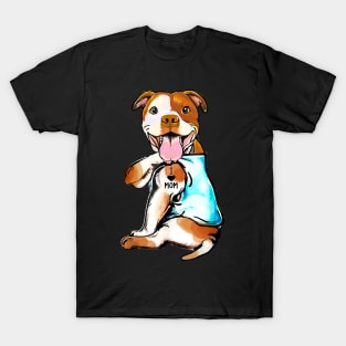 Funny Dog Pitbull I Love Mom Tattoo Gift Shir T-Shirt